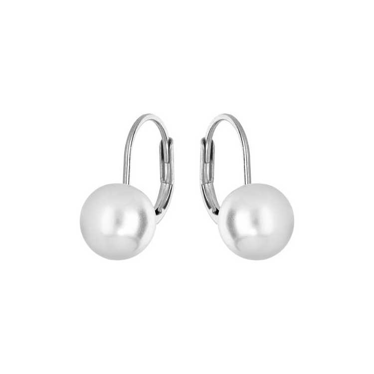 Boucles D'Oreilles Argent Rhodie Dormeuse Perle Imitation 8M