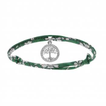 Bracelet Liberty Tissu Fleuri Vert 1 Pampille Arbre De Vie O