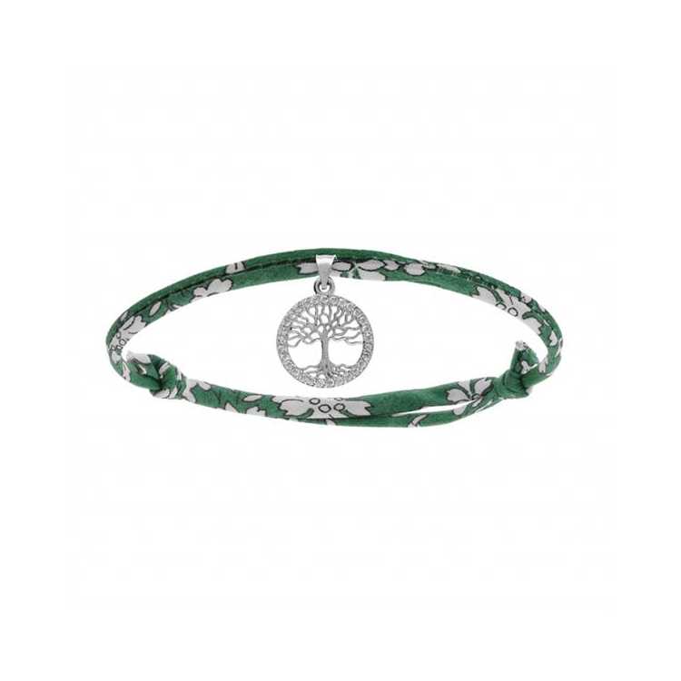 Bracelet Liberty Tissu Fleuri Vert 1 Pampille Arbre De Vie O