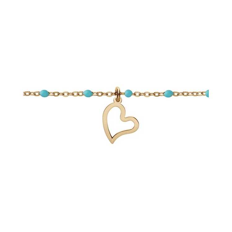 Bracelet Argent Et Dorure Jaune Boules Résine Turquoise Imit