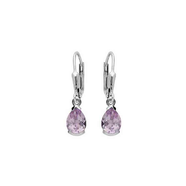 Bo Argent Rhodie Dormeuse Poire 7X5Mm Amethyste Véritable