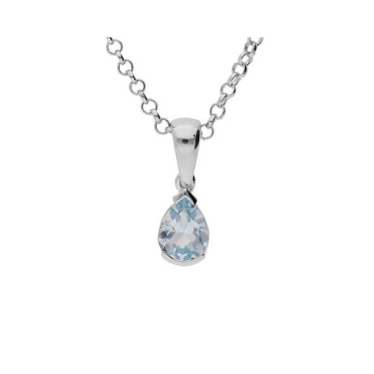 Collier Argent Rhodie Pendentif Poire 8X6Mm Topaze Bleu Véri