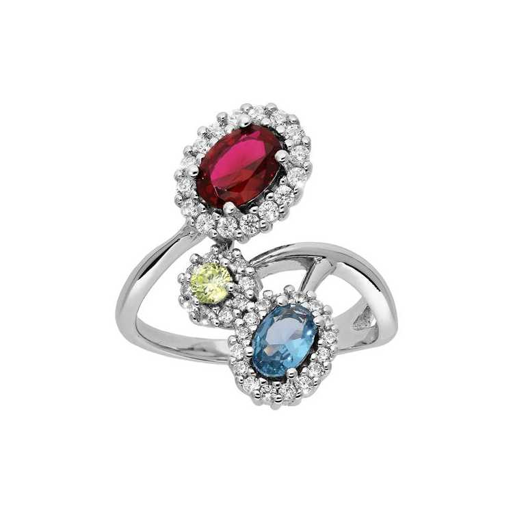 Bague Argent Rhodie Croisee Multicouleur Taillle 52 52.54.5