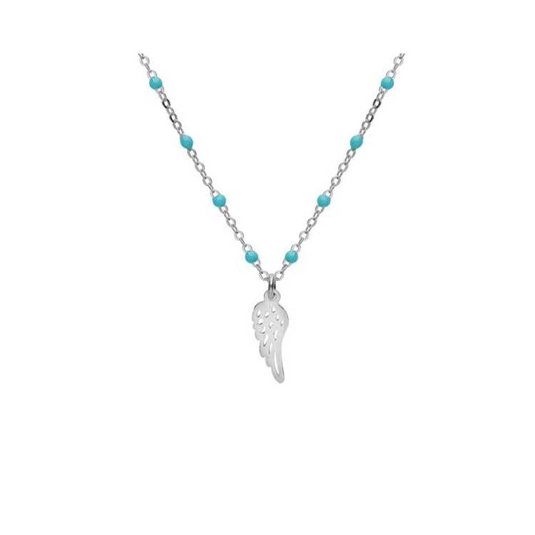 Collier Argent Rhodie Boules Résine Turquoise Imitation Avec