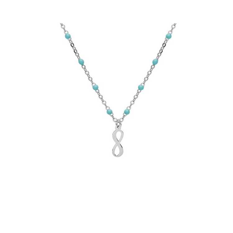 Collier Argent Rhodie Boules Résine Turquoise Imitation Moti