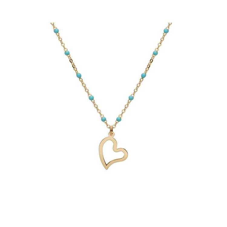 Collier Argent Et Dore Jaune Boules Résine Turquoise Imitati