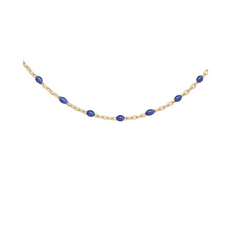 Collier Argent Et Dorure Jaune Olives Resine Bleu Foncé 40+5