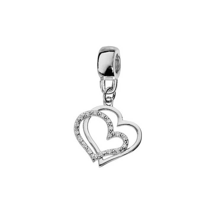 Charms Coulissant Double Coeur Oxydes