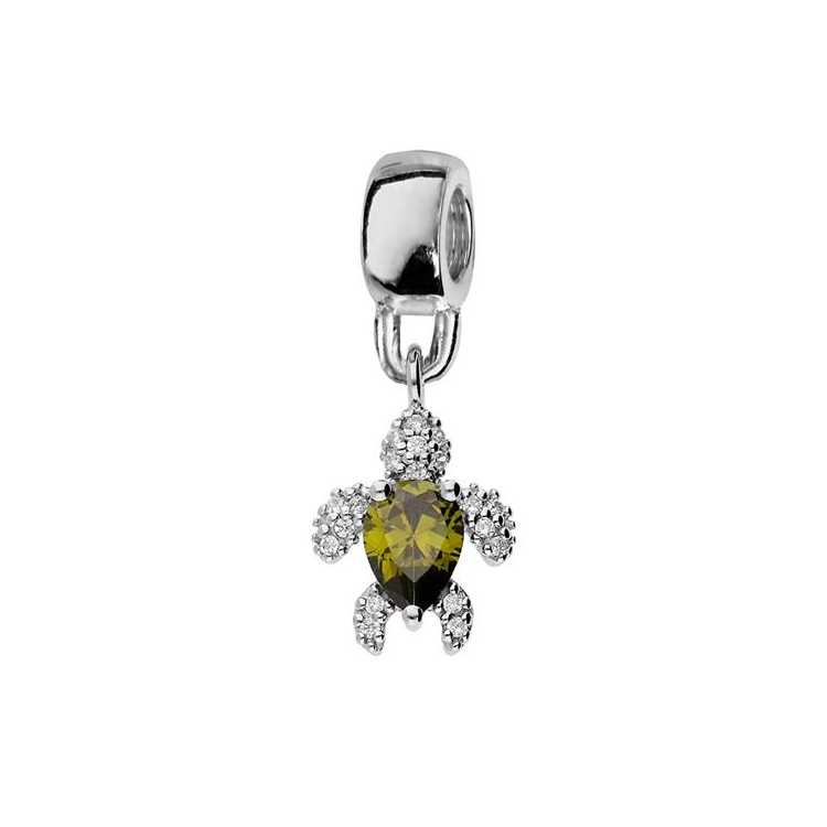 Charms Coulissant Argent Platiné Suspendu Tortue Oxyde Verte