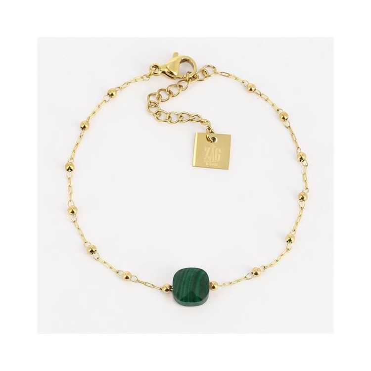 Bracelet–Pablo–Acier Dore–Malachite