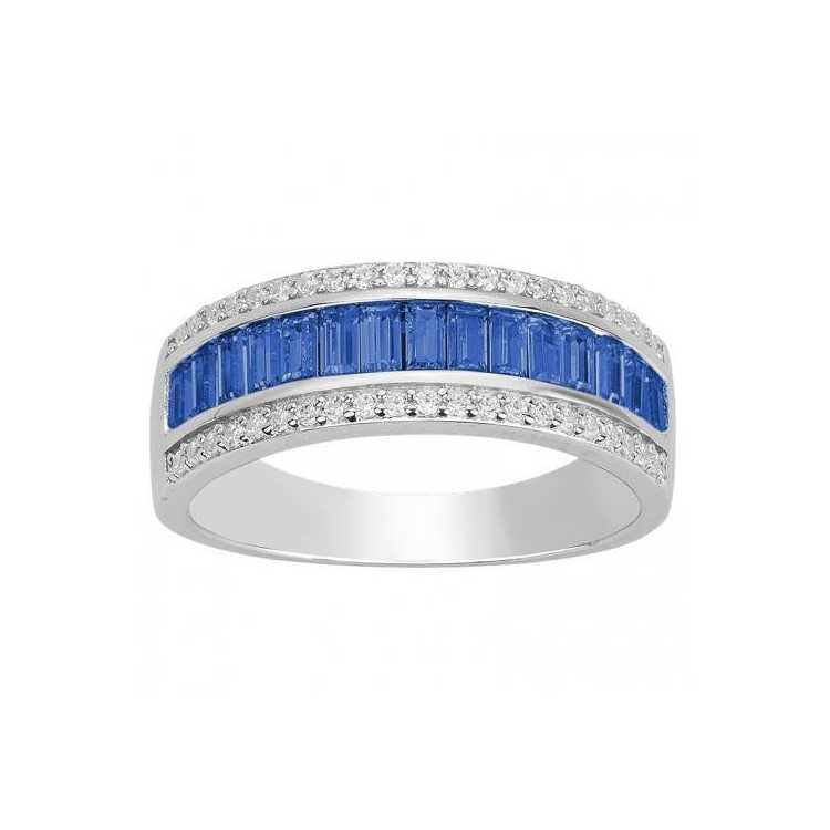 Bague Argent Oz/Spinelle Synthetique Bleu Fonce