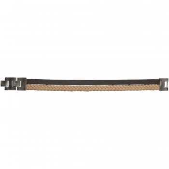 Bracelet . Acier Vintage Cuir Marron 20+1.5Cm