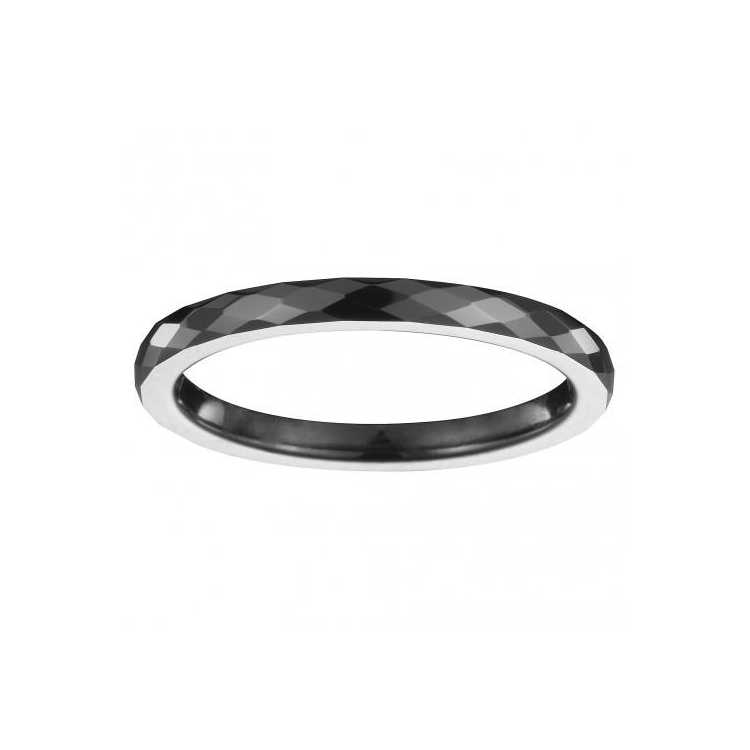 Bague Fine Ceram. Noire Facettes Fine 2Mm