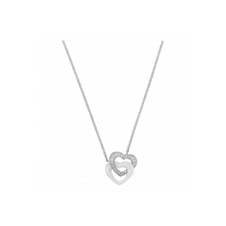 Collier Argent. Coeur Ceramique Blanche Et O.Z 40+3Cm