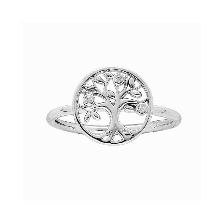 Bague Argent Rhodie Arbre De Vie Oxydes Blancs Sertis