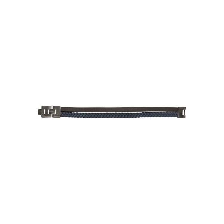 Bracelet . Acier Vintage Cuir Noir Marron 20+1.5Cm