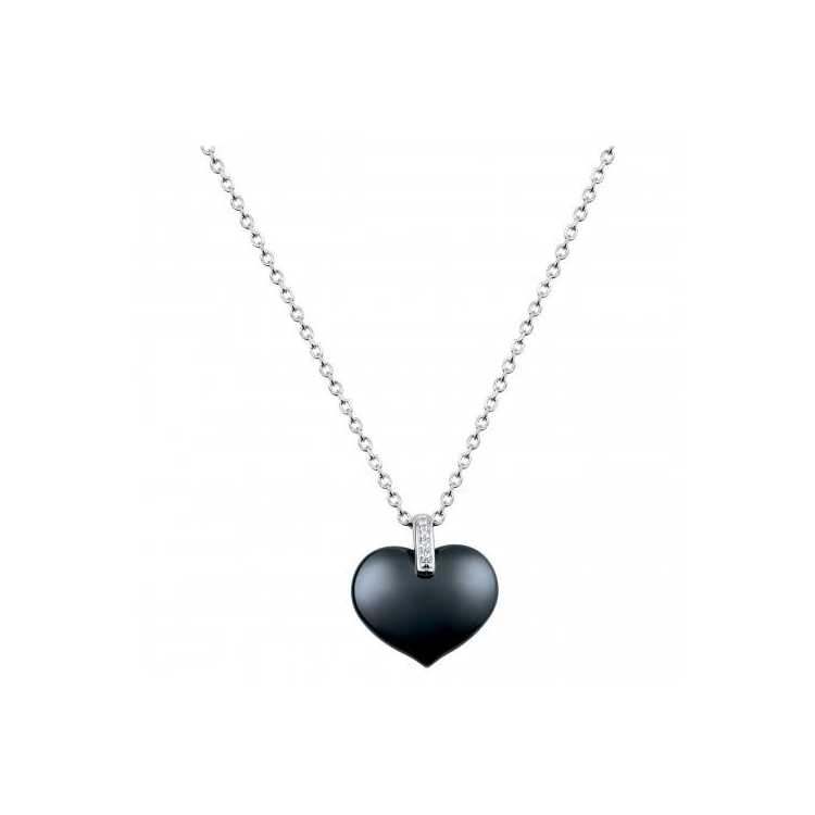 Collier .Argt.Coeur Ceram.Noire Et 6 Oz 42+3Cm