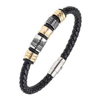Bijoux Bracelet All Blacks Cuir Et Acier
