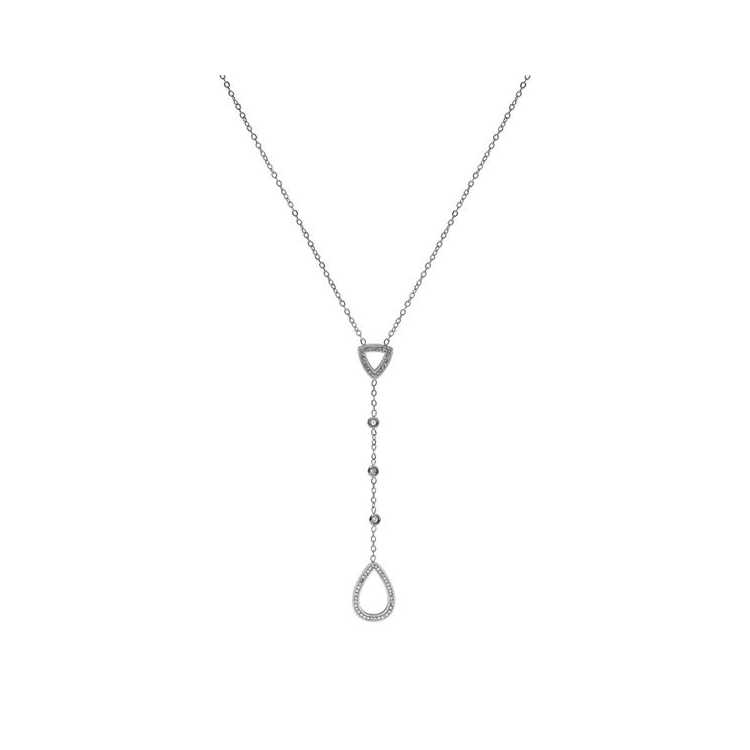 Collier Acier Forme Y Oxydes Blancs Sertis Clos Et Goutte Av