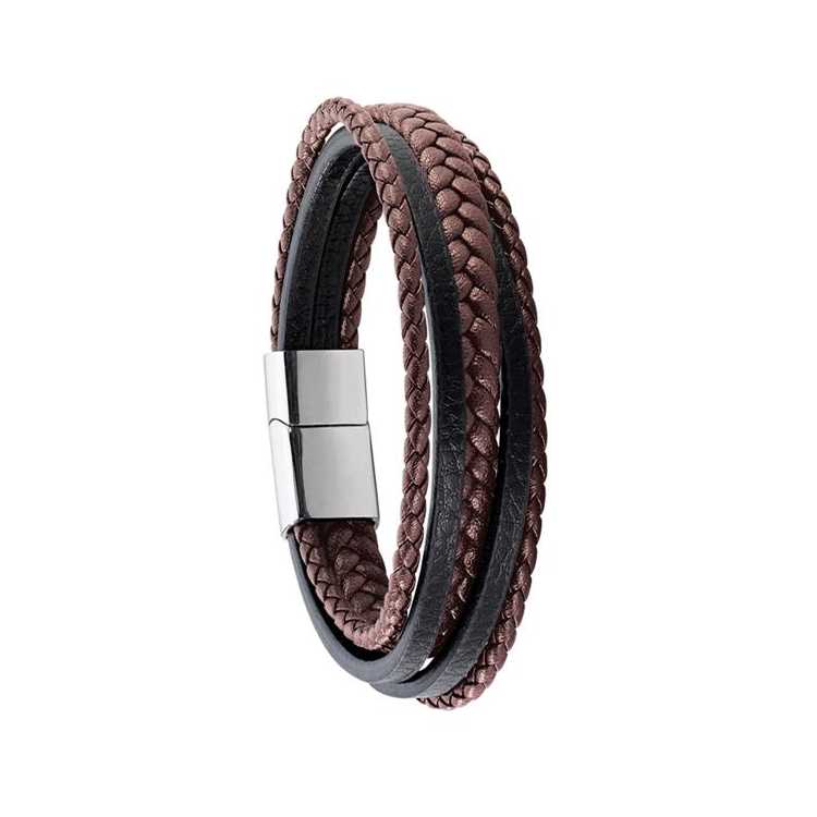 Byron - Bracelet Cuir Bicolore, Acier