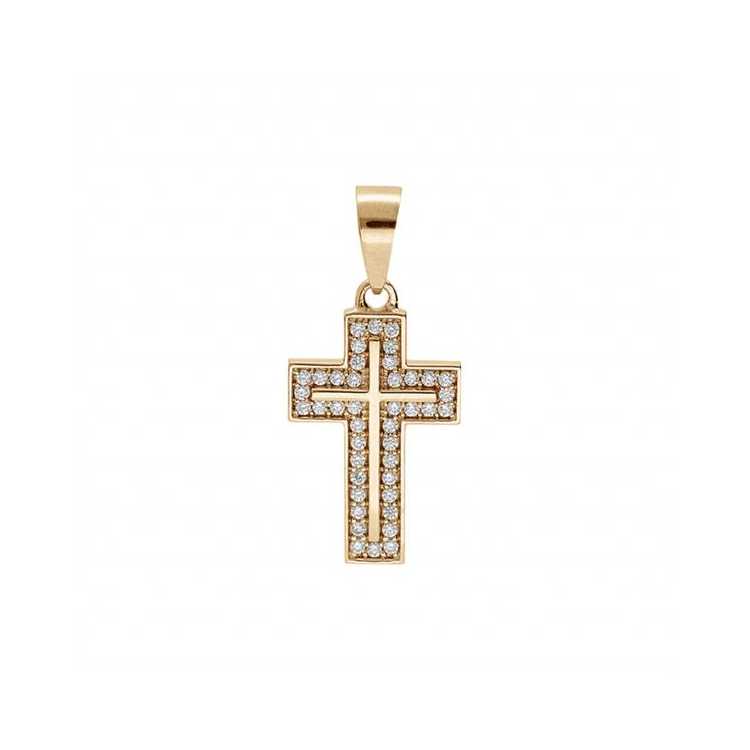 Pendentif Plaqué Or Croix Avec Oxydes Blancs 17 X 16Mm