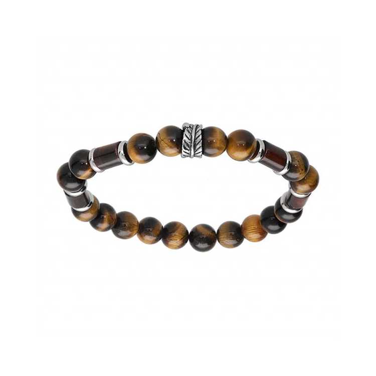 Bracelet Acier Extensible Boules Oeil De Tigre Marron Vérita