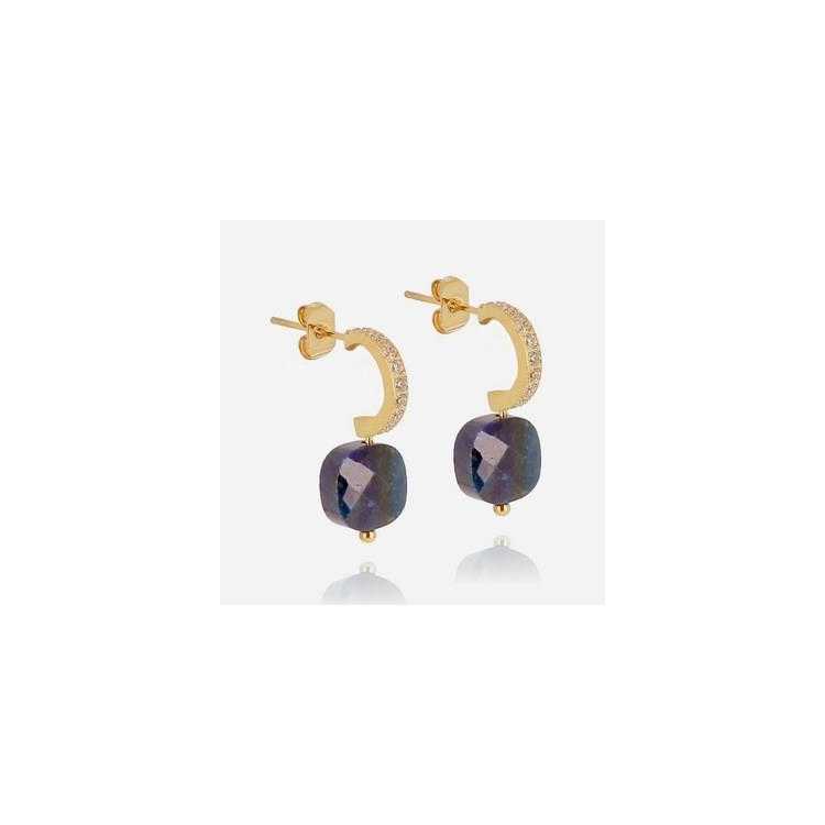 Boucle D Oreille–Medium–Acier Dore–Lapis Lazuli