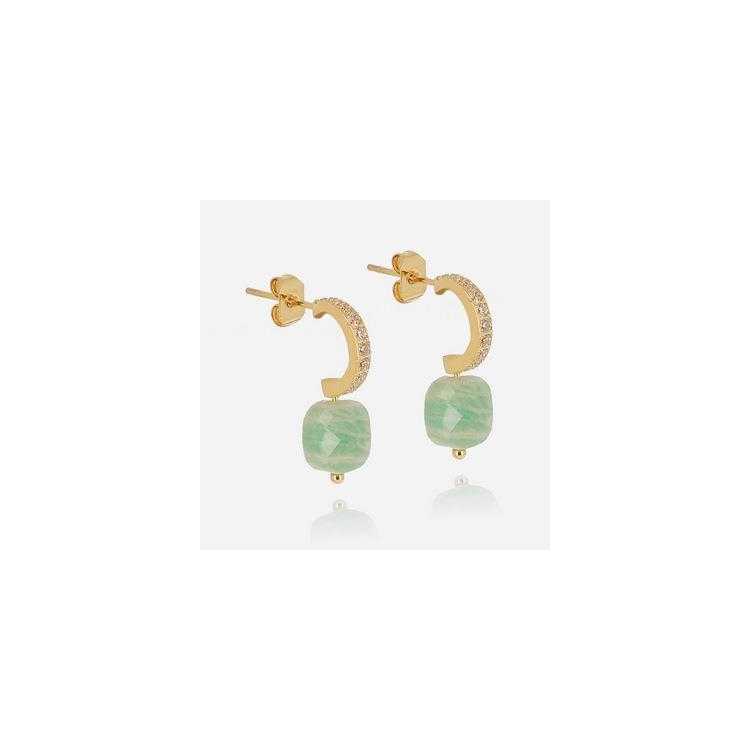 Boucle D Oreille Medium–Acier Dore–Amazonite