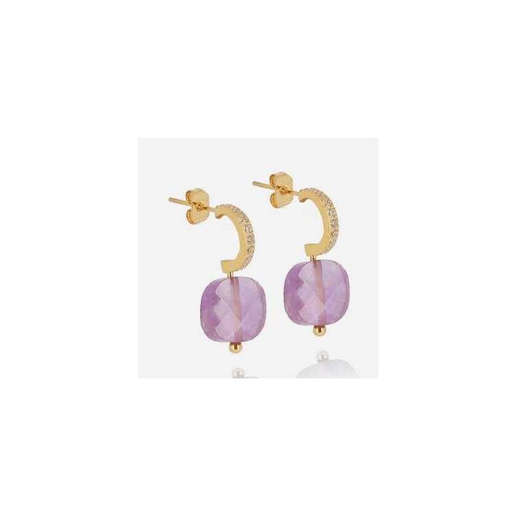 Boucle D Oreille–Medium–Acier Dore–Amethyste