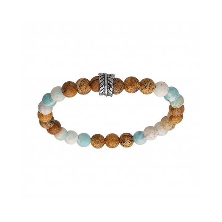 Bracelet Acier Junior Boule Aspect Bois Et Howlite Véritable