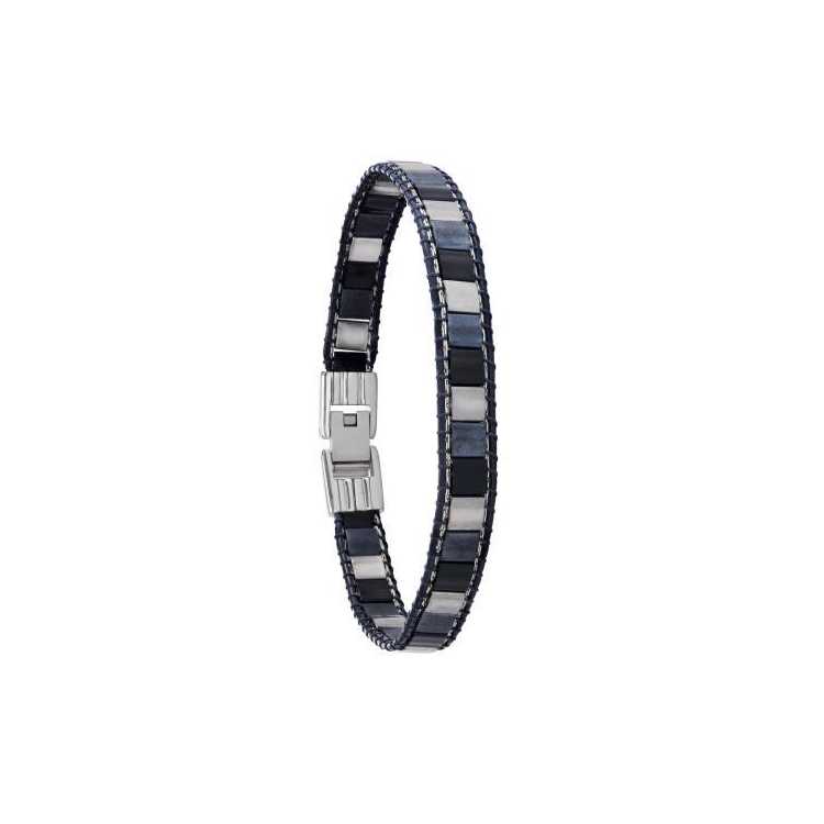 Orion - Bracelet Acier Inoxydable, Perles En Verre Bleues Et