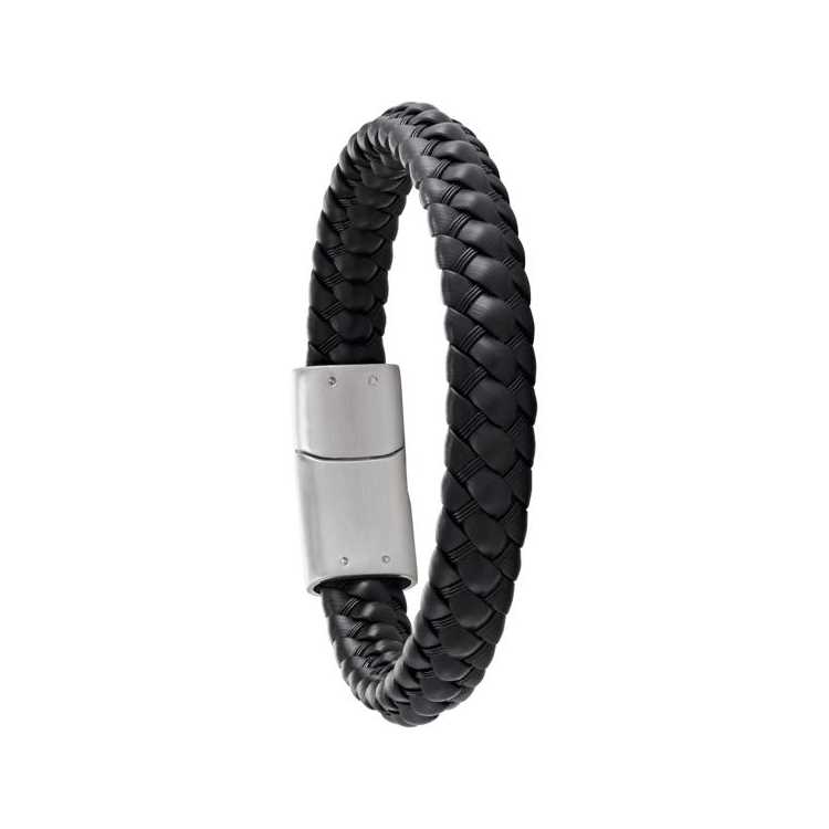 Leto - Bracelet Cuir Et Caoutchouc Tresse Noir