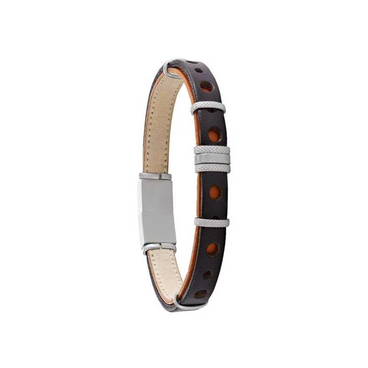 Sevan- Bracelet Cuir Marron Et Orange