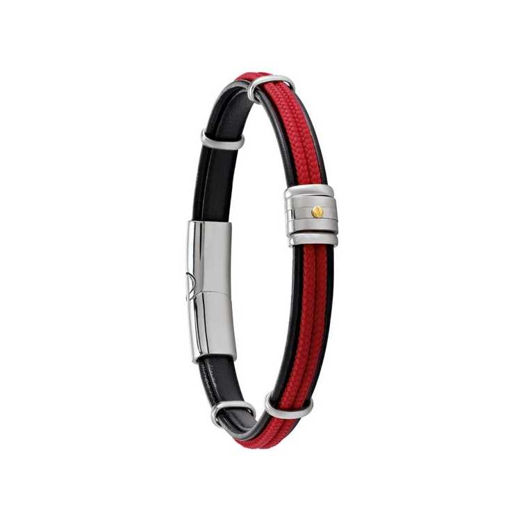 Amaro- Bracelet Cuir, Cordelette Nautique Et Vis Or, Fermoir