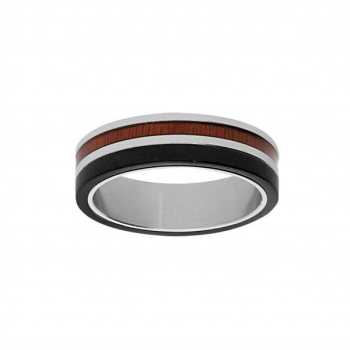 Bague Acier Et Pvd Noir Filet Aspect Bois Taille 60 (58.60.6