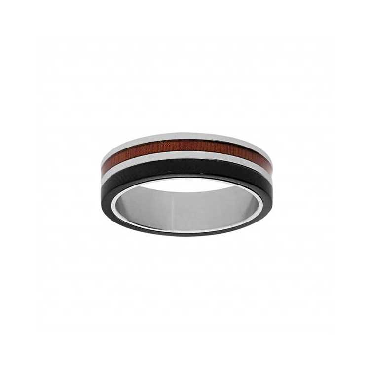 Bague Acier Et Pvd Noir Filet Aspect Bois Taille 60 (58.60.6