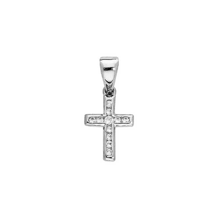 Pendentif Croix Argent Rhodie Oxydes Blancs Sertis Petit Mod