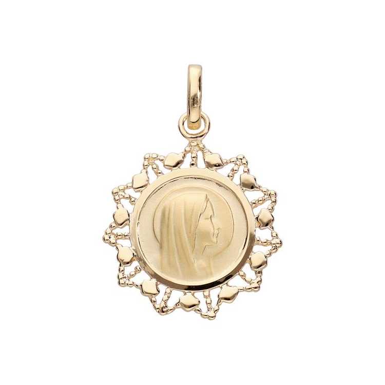 Pendentif Plaqué Or Medaille Vierge Avec Contour Dentele