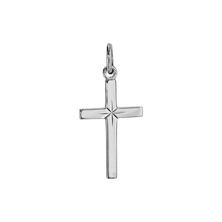 Pendentif Croix Argent Rhodie Diamante  Etoile  22Mm