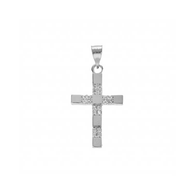 Pendentif Argent Rhodie 20X10Mm  Croix Avec Oxydes