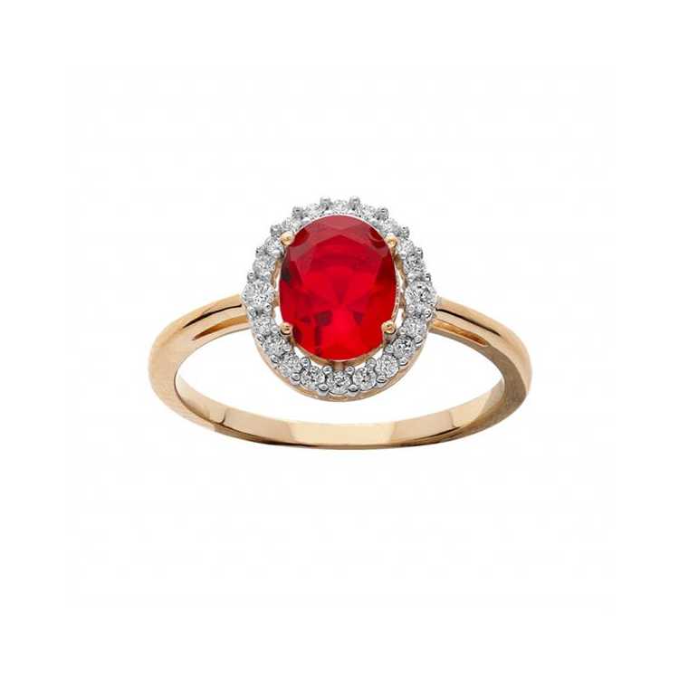 Bague Plaqué Or Grand Diametre Centre Oxyde Rouge Et Contour