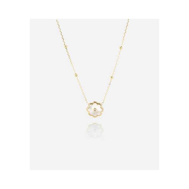 Collier–Fiore–Acier Dore–Nacre Blanche–38+5Cm D12Mm