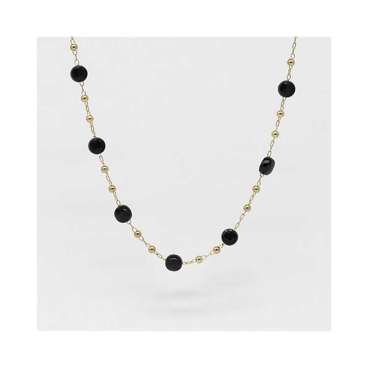 Collier-Necklace - Dore Noir - Gold Black - Onyx Noir 38+5Cm