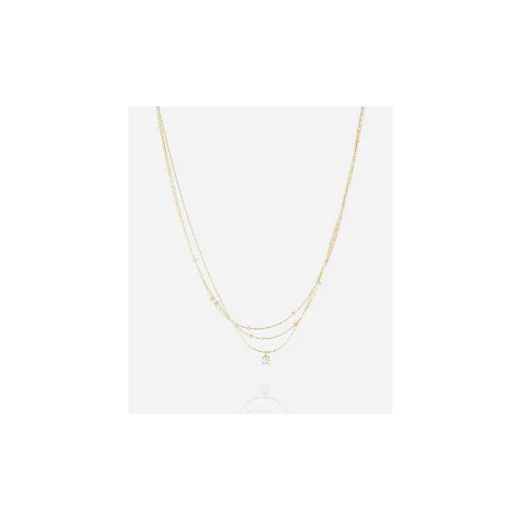 Collier–Multi–Acier Dore–Zirconium–3 Rangs 38+5Cm