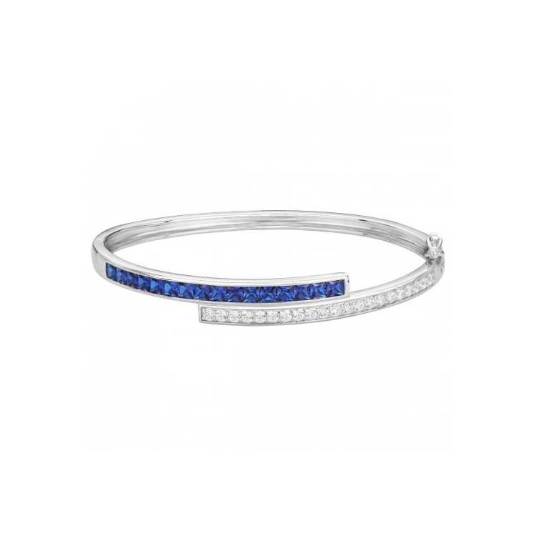 Bracelet  Argent 17 Spinelle Synth. Bleu Fonce Et Oz-60X50Mm