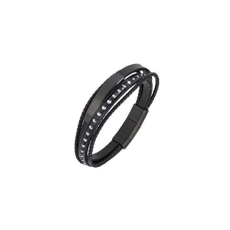 Bijoux Bracelet All Blacks Cuir Et Acier