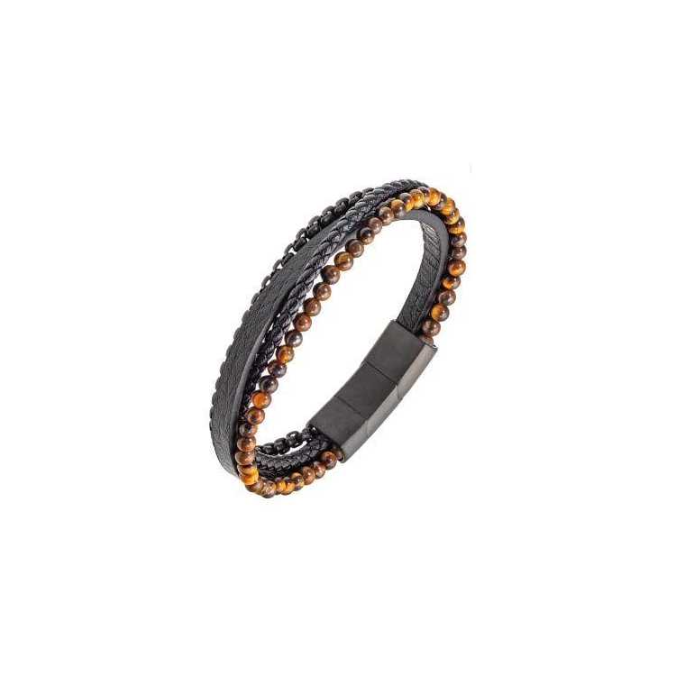 Bijoux Bracelet All Blacks Oeil De Tigre/Cuir/Acier