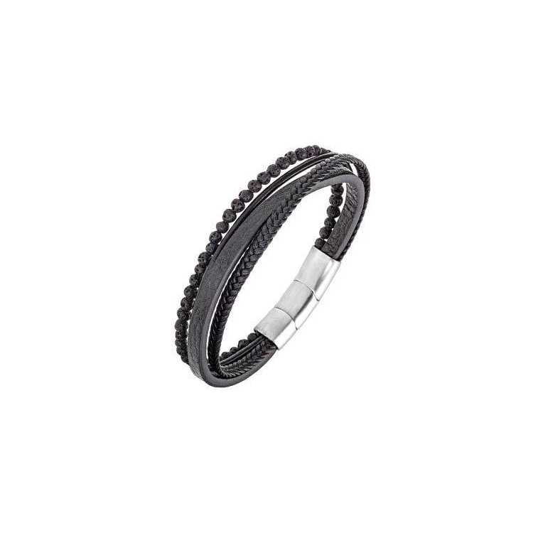 Bijoux Bracelet All Blacks Pierre De Lave/Cuir