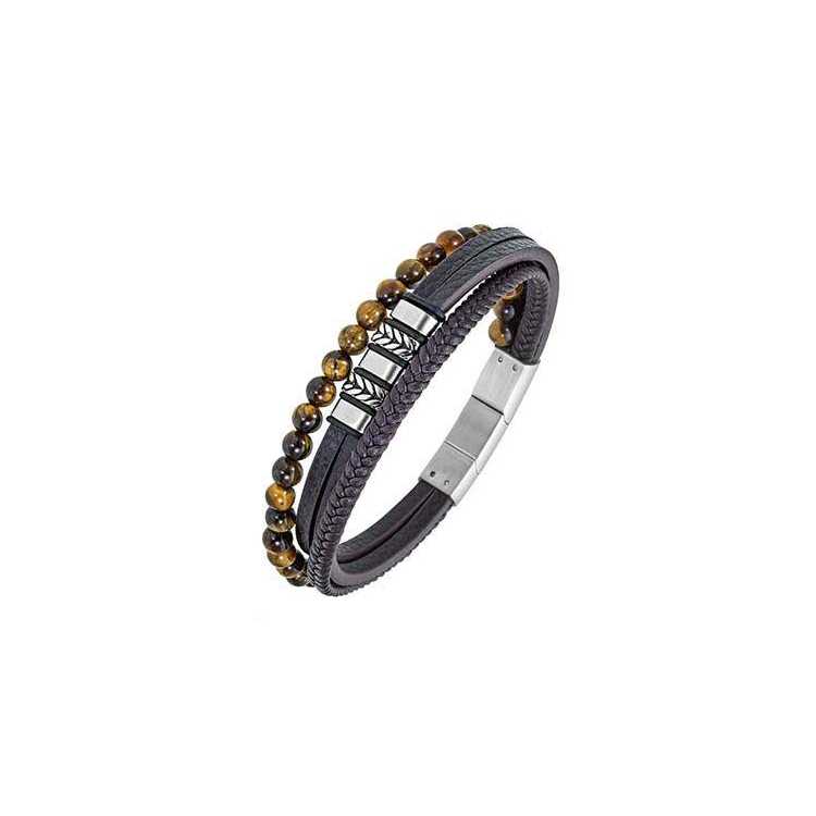 Bijoux Bracelet All Blacks Cuir Et Acier