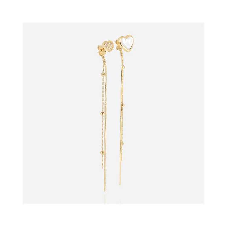 Boucle D Oreille–Long Acier Dore–Nacre